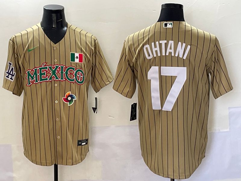 Men Los Angeles Dodgers 17 Ohtani Brown Stripe Mexico Joint Name 2025 Nike MLB Jersey style 43